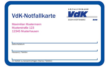 Die Vorderseite der VdK-Notfallkarte