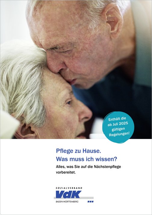 Broschüre Pflege zu Hause mit Infos zur Pflege von Angehörigen Cover der VdK-Broschüre Pflege zu Hause