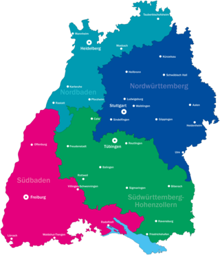 Kartenansicht von Baden-Württemberg zeigt die vier Bezirksverbände des Landesverbandes sowie die 34 VdK-Beratungsstellen
