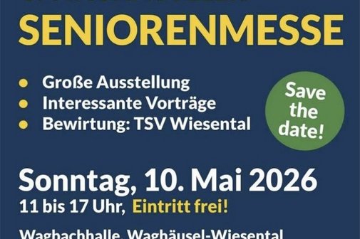Blaues Plakat mit Informationen zur Seniorenmesse