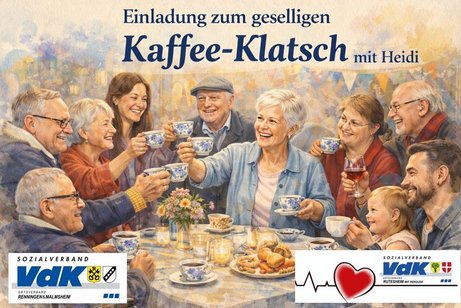 Das Bild zeigt verschiedene Menschen in verschiedenen Lebenslagen, die sich fr&ouml;hlich an einem Tisch zu prosten.