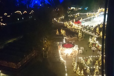 Blick aus dem Riesenrad über den weihnachtlich beleuchteten Europapark