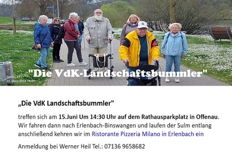 Symbolbild der VdK Landschaftsbummler zeigt mehre Personen bei laufen auch mit Rollatoren