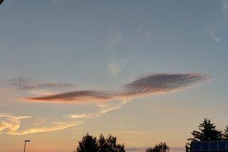 Ein Riesenvogel mit gigantischen Schwingen aus Wolken am Himmel.