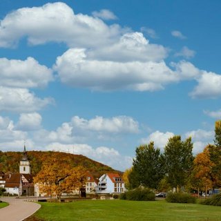Schloss und Wertwiesen im Herbst von Künzelsau