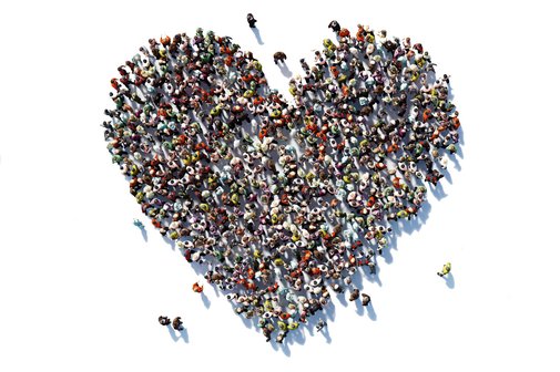 Sozialverband VdK Baden-Württemberg Ehrenamt Solidargemeinschaft Luftmotiv einer Ansammlung von Menschen, diese sind nur als Punkte zu erkennen und bilden ein Herz.