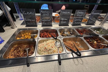 Buffet im Asia-Restaurant, ausgew&auml;hlte Speisen wie Glasnudeln, Reis, und Pilze