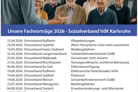 Bisher geplante Fachvortr&auml;ge beim VdK Kreisverband Karlsruhe