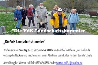 Symbolbild der VdK Landschaftsbummler zeigt mehre Personen bei laufen auch mit Rollatoren