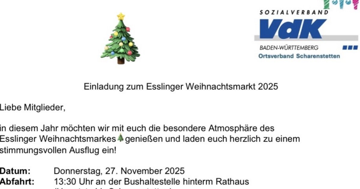 Einladung und Anmeldung zum Esslinger Weihnachtsmarkt - Sozialverband ...
