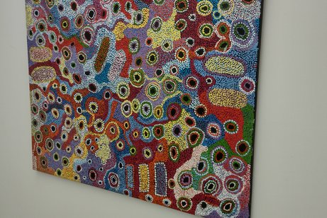 kräftige Farben, Werk in Dottechnik auf Leinwand