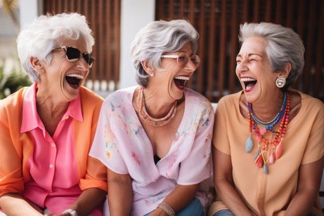 3 fröhlich, lachende Seniorinnen