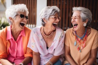 3 fröhlich, lachende Seniorinnen