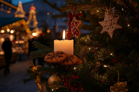 Weihnachtliche Szene mit Tanne und Kerze
