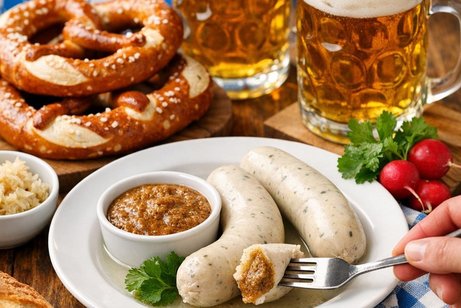 darf nicht fehlen - die Wei&szlig;wurst mit Brezel.