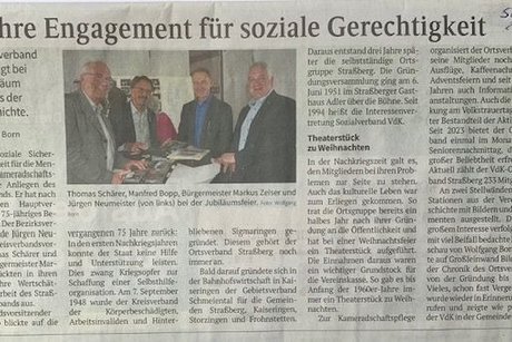 75 Jahr Feier des VdK Ortsverbandes Stra&szlig;berg&nbsp;&nbsp;&nbsp;Bericht Schwarzw&auml;lder Bote