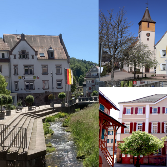 Bad Herrenalb Rathaus mit Vorplatz, Rathaus Dobel und Loffenau