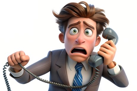 erschrockener Mensch am Telefon