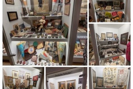 Die Collage zeigt einige Exponate im Schulmuseum