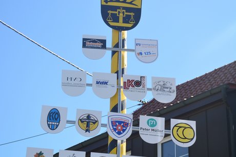 Die Vereins- und Firmenschilder am Maibaum