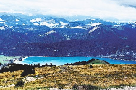 Panorama vom Schafberg. Rundumsicht auf mehrere Seen m&ouml;glich