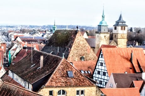 Markgr&ouml;ningen vom Wimpelinhaus oben fotografiert.