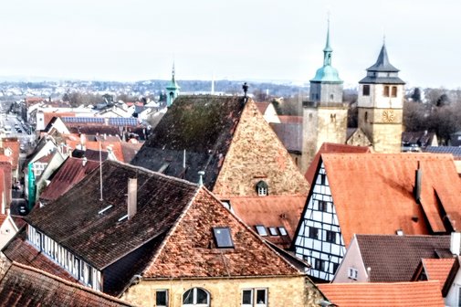 Markgr&ouml;ningen vom Wimpelinhaus oben fotografiert.
