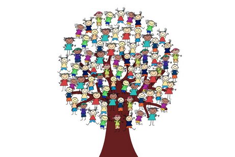 Baum mit vielen bunten Kindern