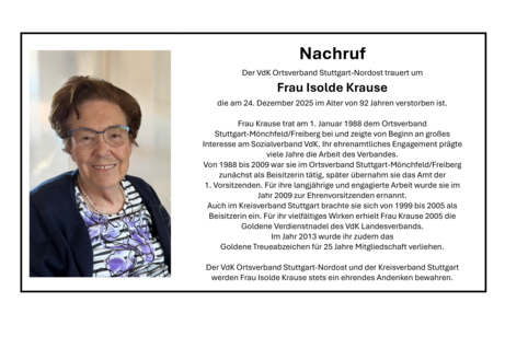 Nachruf mit Foto von Frau Isolde Krause