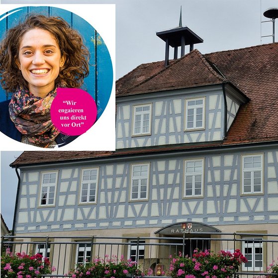 Rathaus Gemeinde Untergruppenbach Rathaus Gemeinde Untergruppenbach mit rechts oben eingefügtem Bild Dame mit Sprechblase: Wir engagieren uns direkt vor Ort