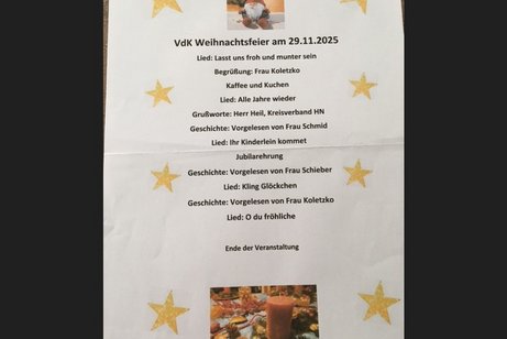 Das Bild zeigt das Programm der Weihnachtsfeier 2025