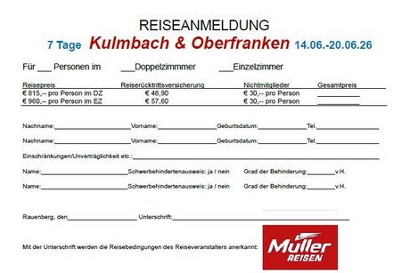 Anmeldeformular VdK Reise 2026 Kulmbach