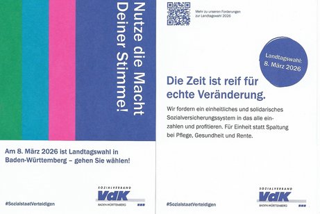Vorher- und R&uuml;ckseite der Postkarte des VdK Landesverbandes