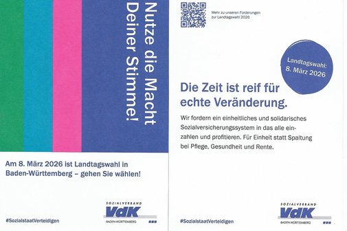 Vorher- und Rückseite der Postkarte des VdK Landesverbandes