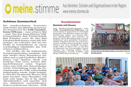 Zeitungsbericht über Kinderferienprogramm 2025 u. VdK Sommerfest 2025