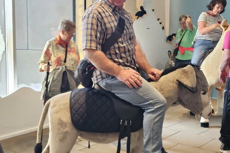 Wolfgang auf dem Steiff-Esel