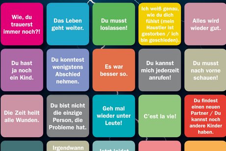 BIngofelder auf jedem Feld ein Satz wie: Das w&auml;re ja kein Leben mehr gewesen, Lenk dich doch mal ab, Wie, du teauerst immer noch?