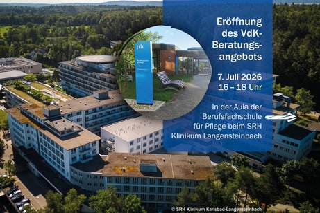 Luftaufname des SRH Klinikums und Eingangsbereich der Berufsfachschule f&uuml;r Pflege