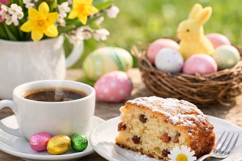 Kaffeegedeck mit Osterdekoration