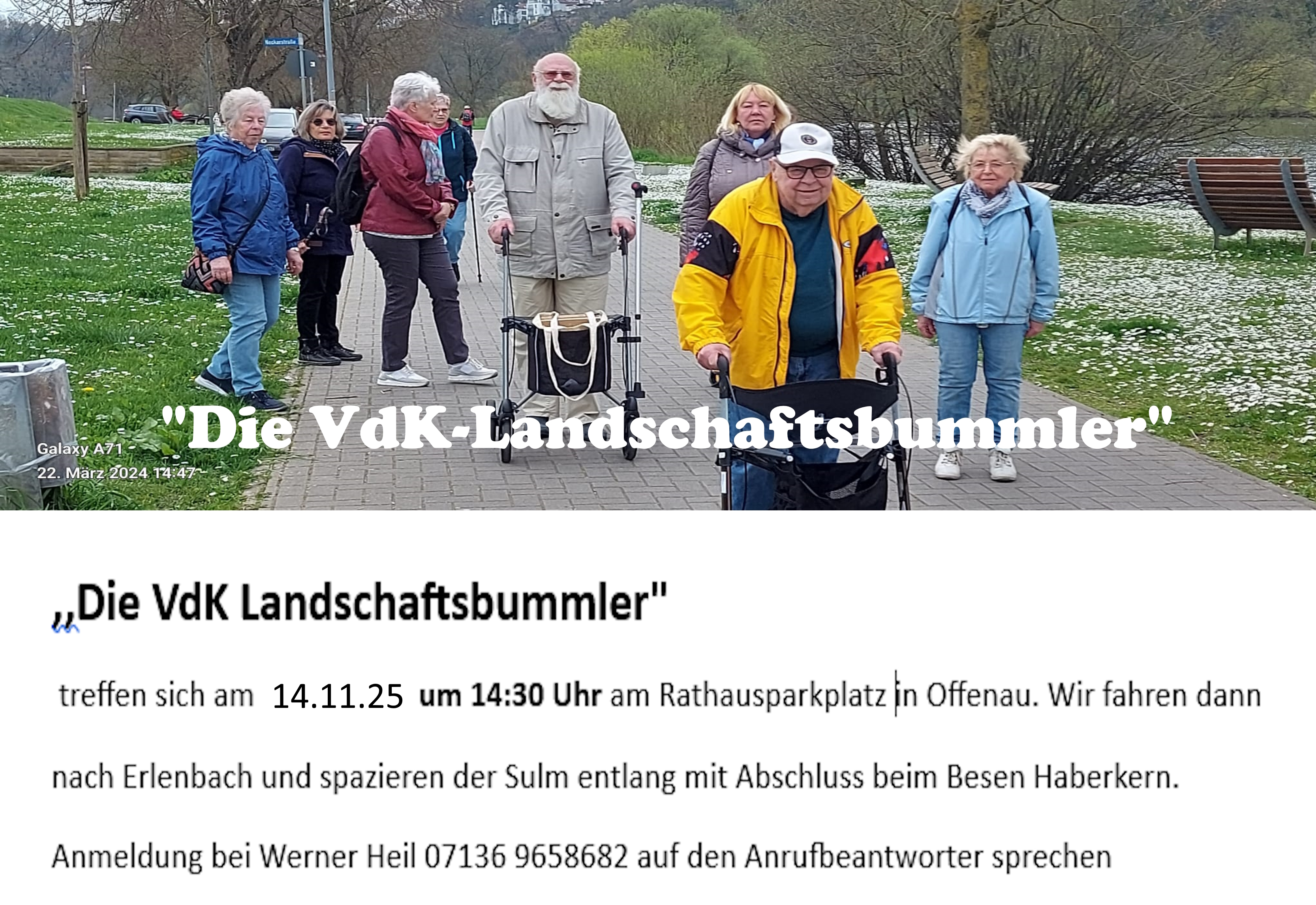 Symbolbild der VdK Landschaftsbummler zeigt mehre Personen bei laufen auch mit Rollatoren