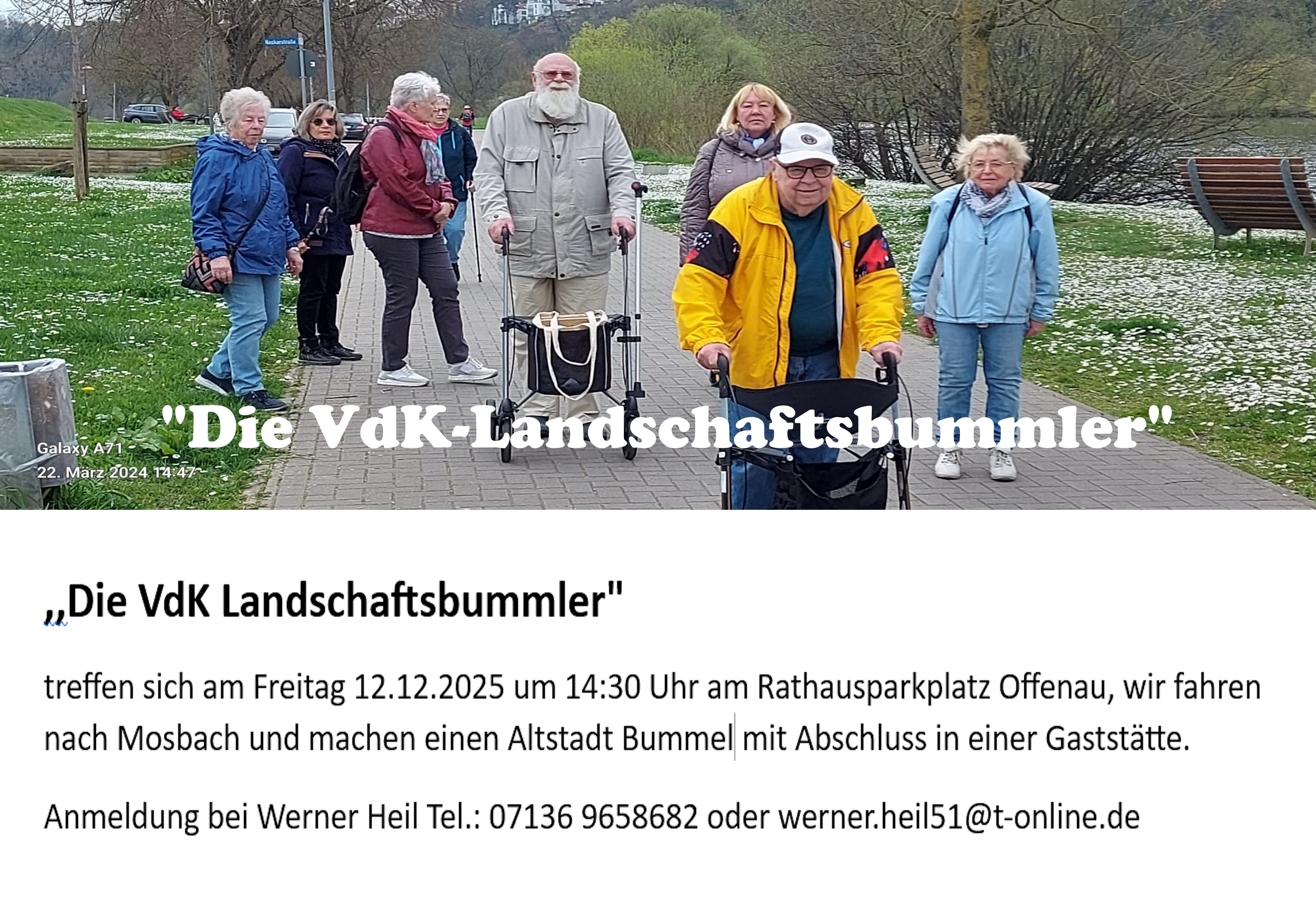 Symbolbild der VdK Landschaftsbummler zeigt mehre Personen bei laufen auch mit Rollatoren