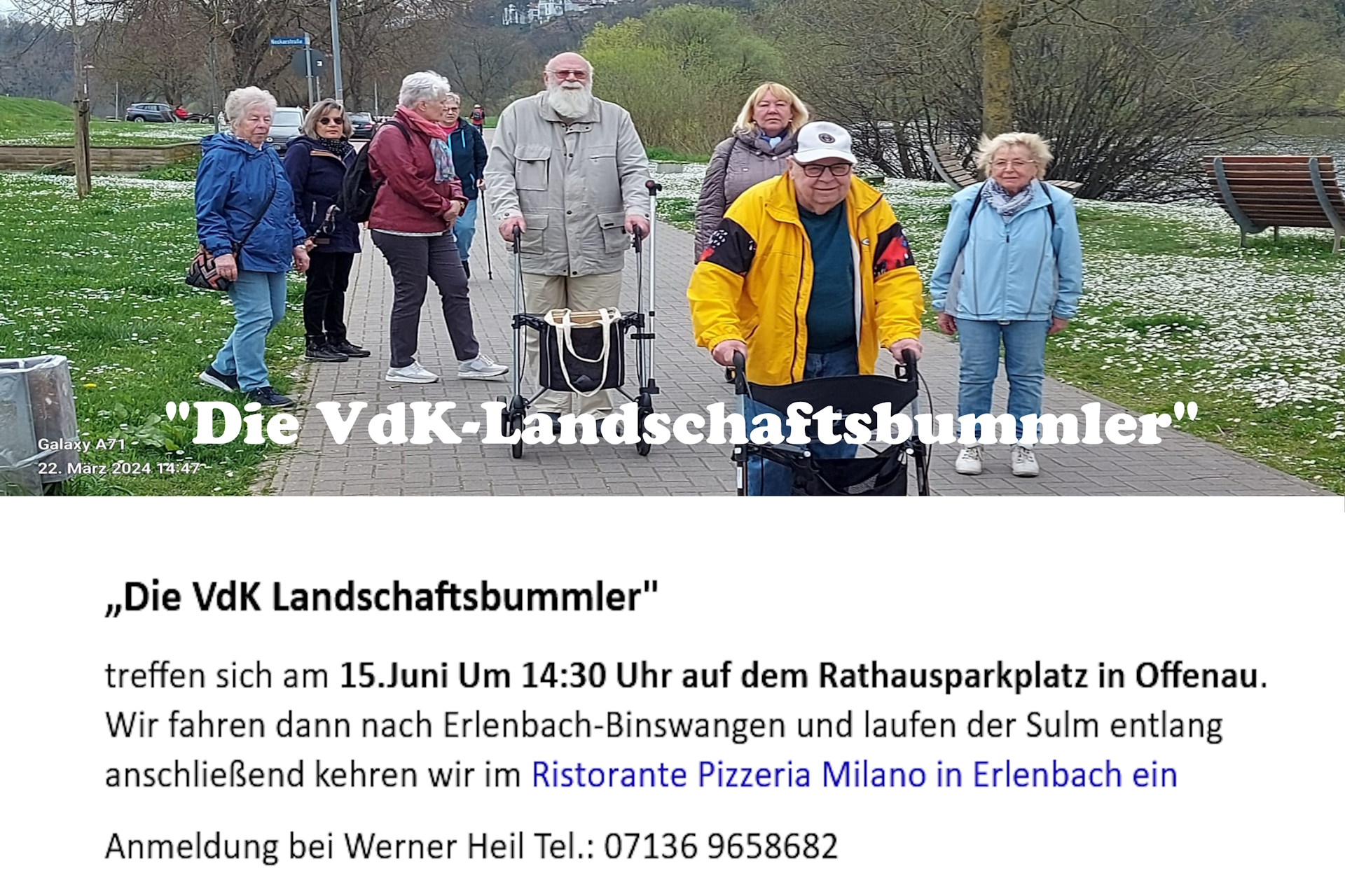 Symbolbild der VdK Landschaftsbummler zeigt mehre Personen bei laufen auch mit Rollatoren