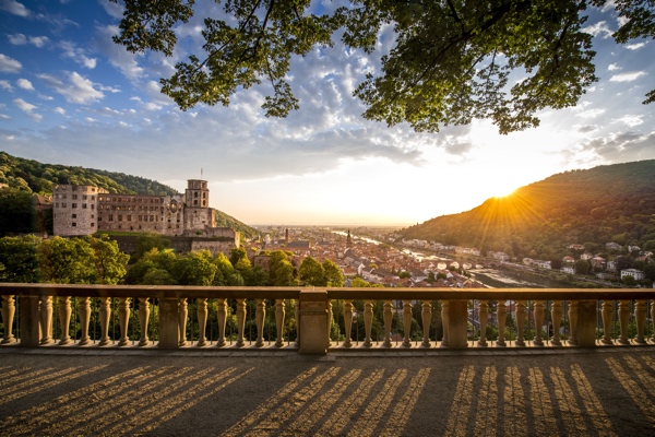 Heidelberg Blick bei Sonnenuntergang auf das Schloss in Heidelberg