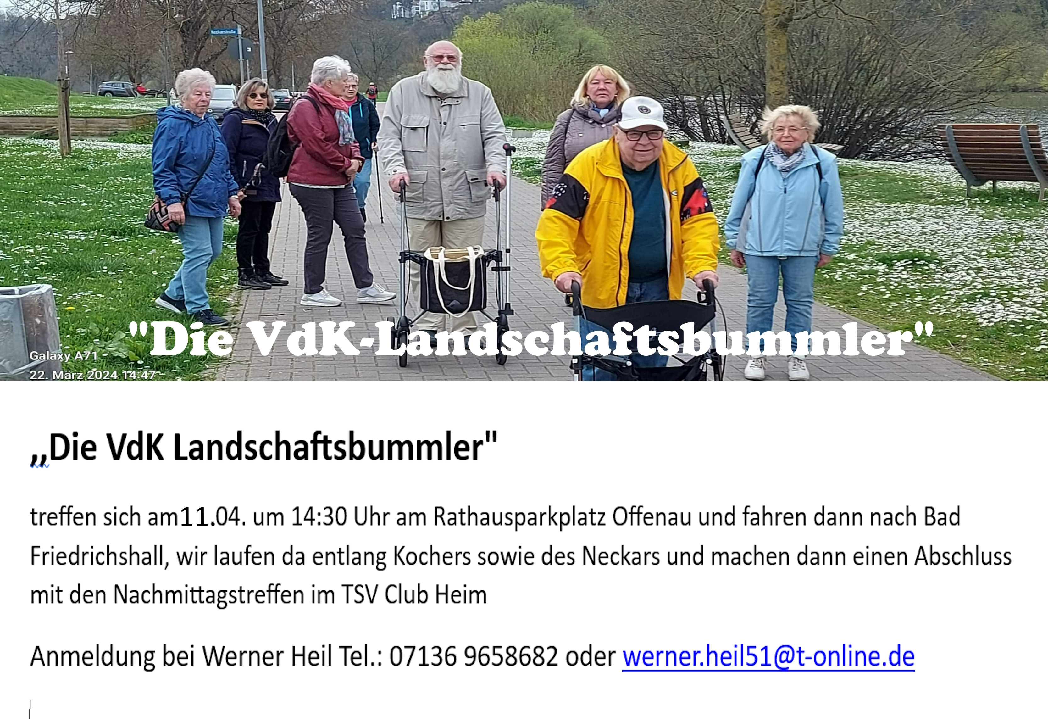 Symbolbild der VdK Landschaftsbummler zeigt mehre Personen bei laufen auch mit Rollatoren