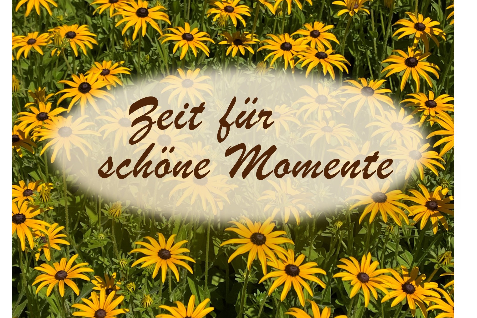 Zeit f&uuml;r sch&ouml;ne Momente beim VdK Kaffeetreff im August. Hintergrund gelbe Sommerblumen