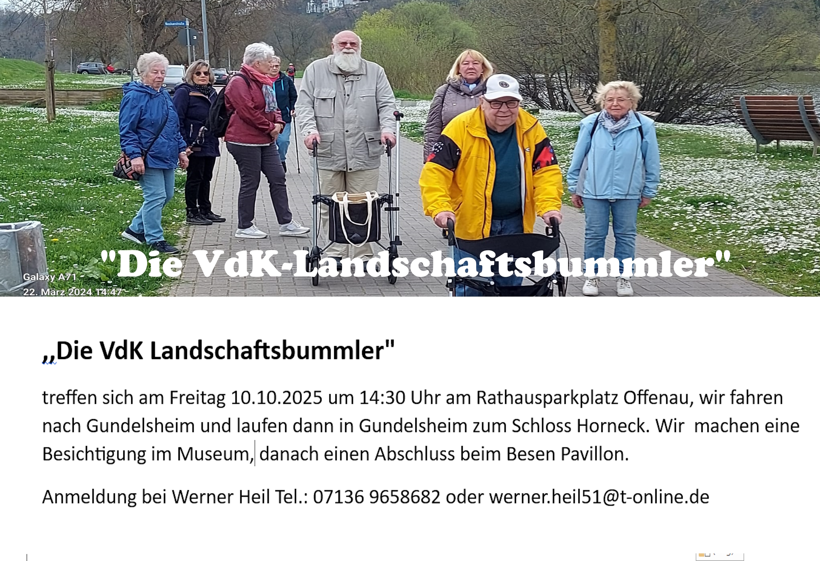 Symbolbild der VdK Landschaftsbummler zeigt mehre Personen bei laufen auch mit Rollatoren