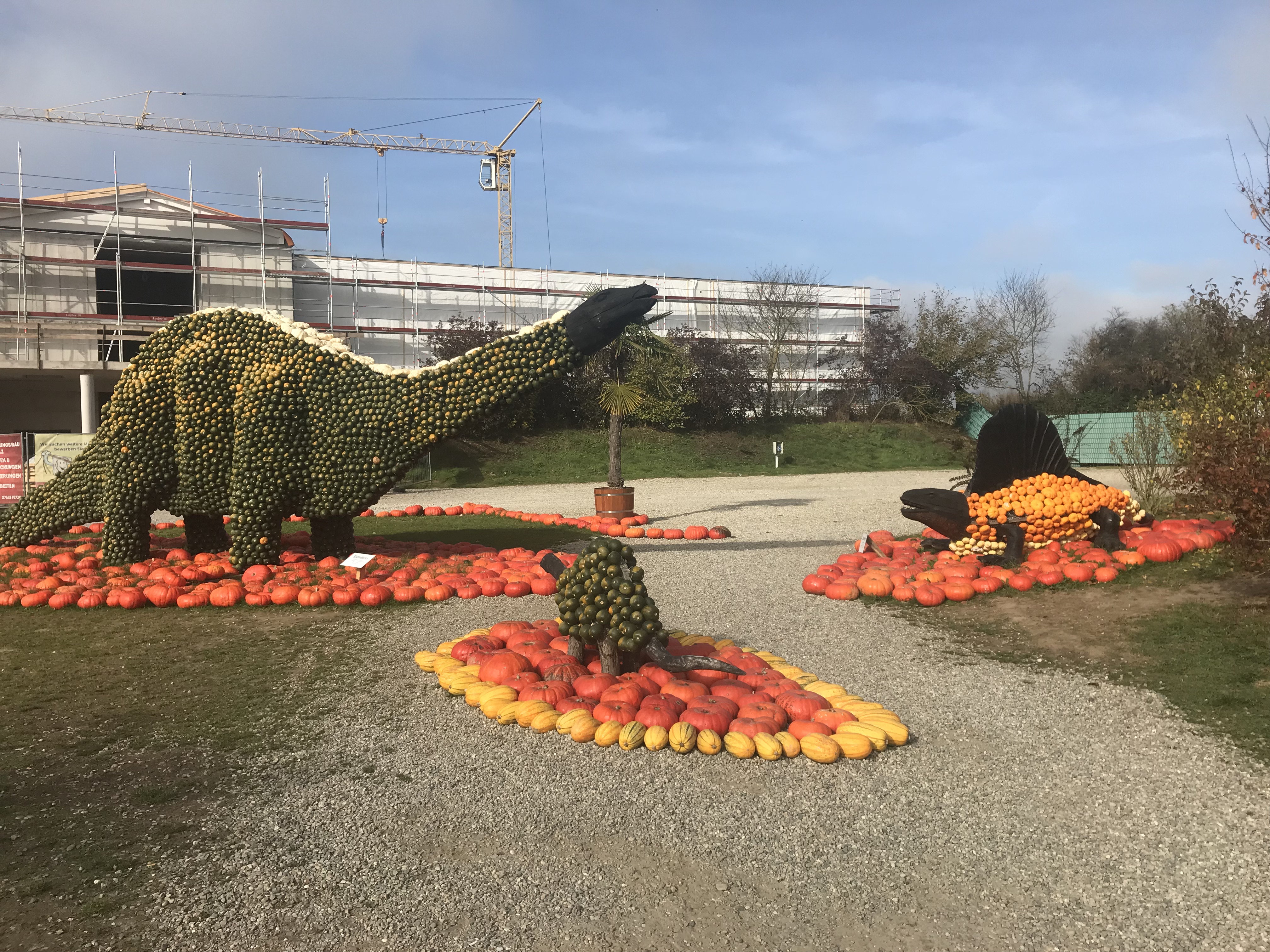 Dinosaurier gemacht aus Kürbissen auf dem Bohrerhof