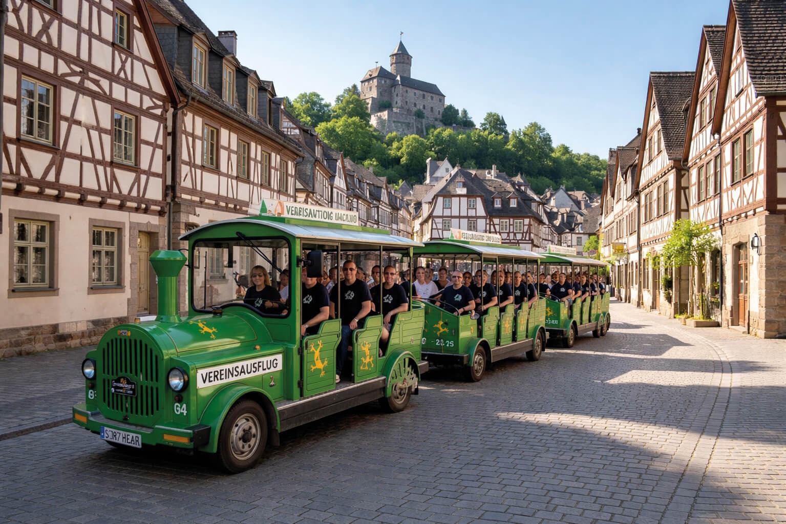 Wertheim mit Geckobahn. Vordergrund B&auml;hnle. Hintergrund Schloss Wertheim