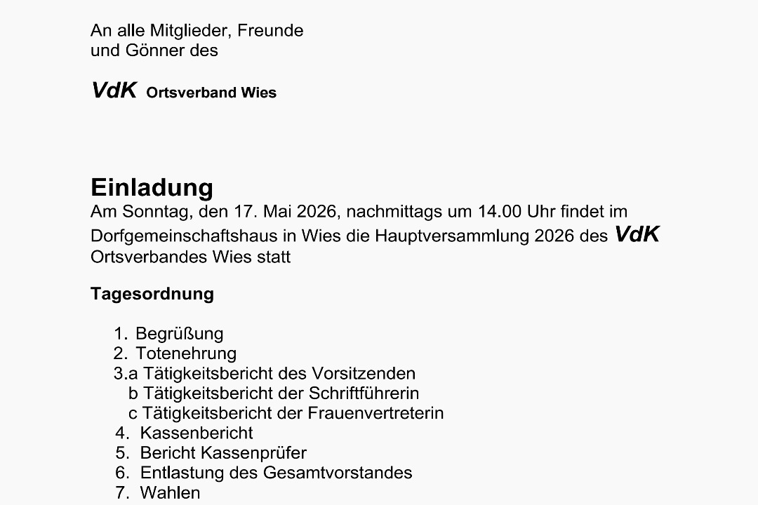Einladung zur Jahreshauptversammlung