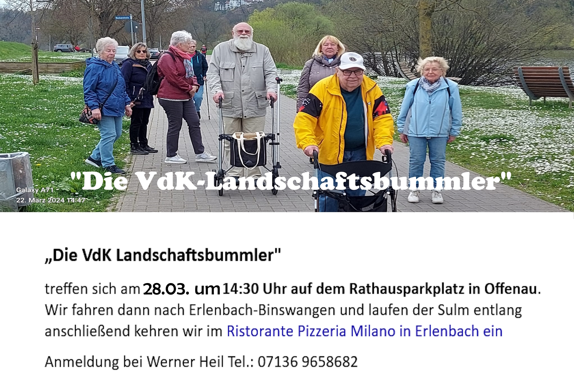 Symbolbild der VdK Landschaftsbummler zeigt mehre Personen bei laufen auch mit Rollatoren